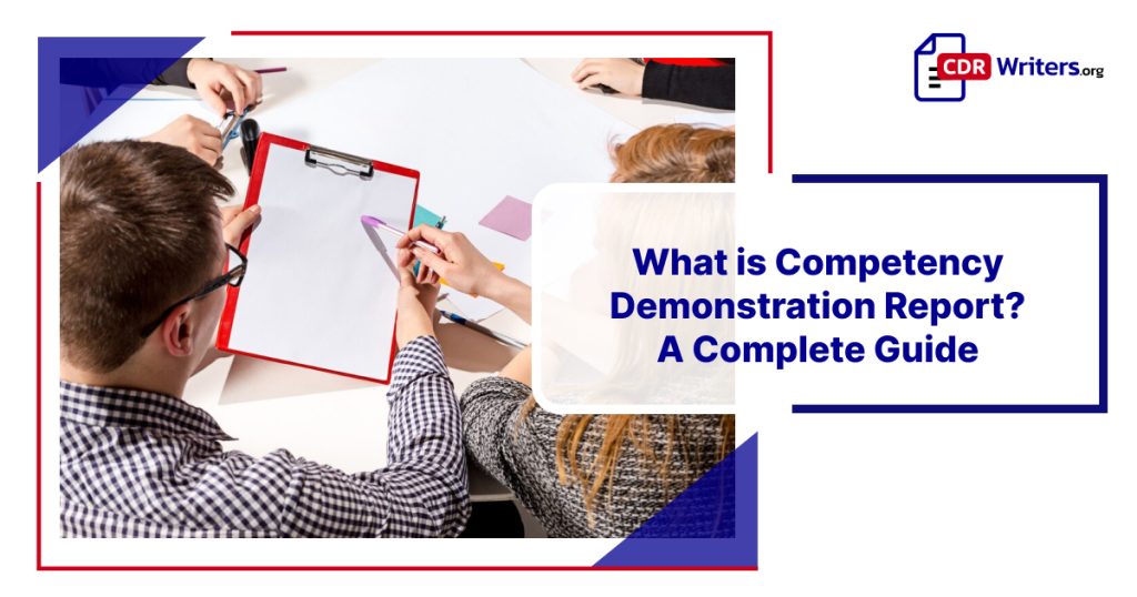 Group of professionals discussing what is Competency Demonstration Report (CDR) with documents and a clipboard on the table.