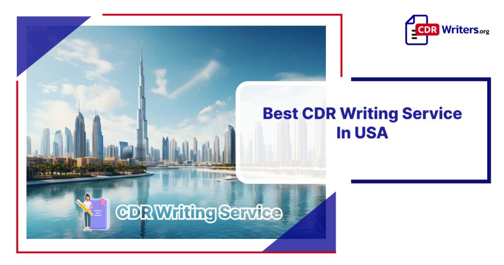 Vibrant view of a modern skyline in the USA, promoting CDR writing service in USA for successful visa applications.